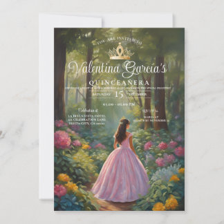 Skogsblommor Quinceañera 15 Anos Guld Krona Inbjudningar