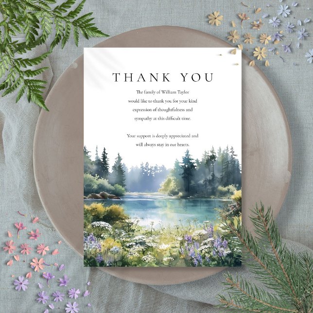 Skogsblommor  Sörsjö Begravning Begravning Tack Kort (Woodland Wildflowers Lake Bereavement Funeral Thank You Card)