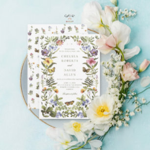 Skogsboho Vintage Botanisk Vildblomma Bröllop Inbjudningar