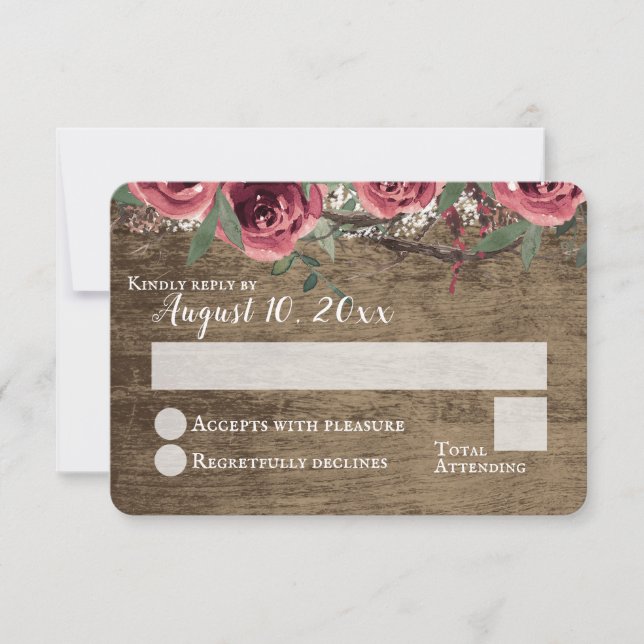 Skogsbordeauxblommor Rustikalt lantbröllop RSVP Inbjudningar (Framsida)