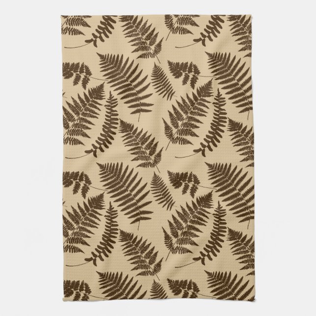 Skogsbördsmönster, Beige och Mörkbrun Kökshandduk (Vertikal)