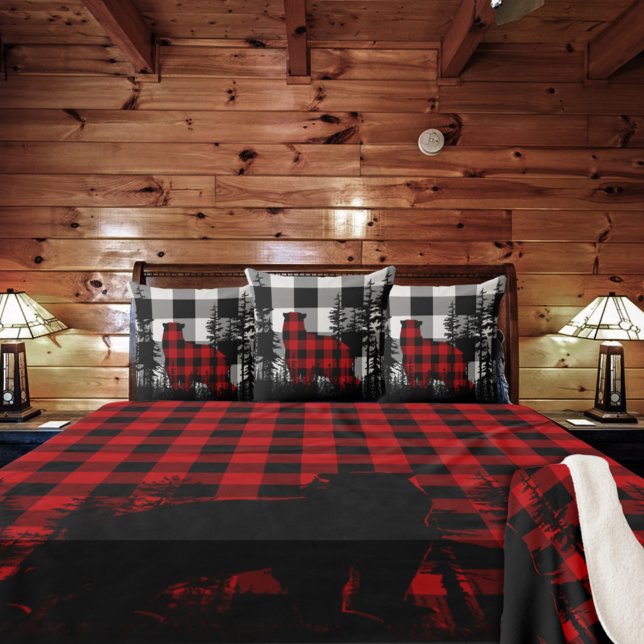 Skogsbron i Gräs i vitt Buffalo Play Woodland Kudde (White Buffalo Plaid Woodland Pine Forest Bear Throw Pillow)