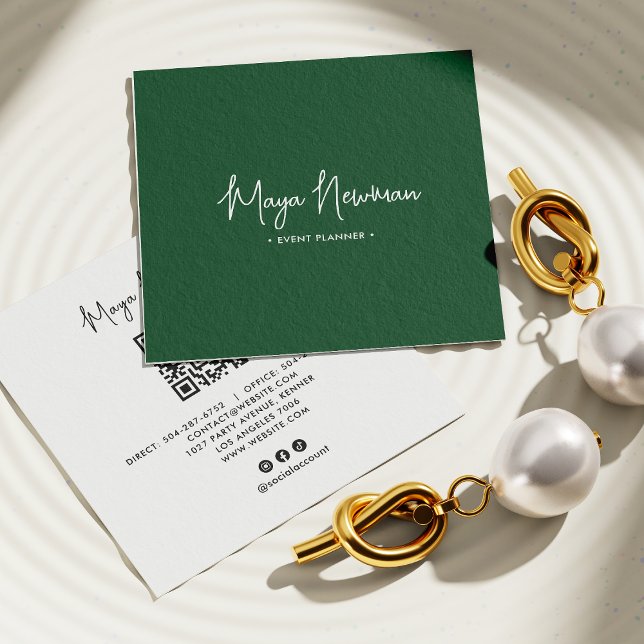 SKOGSBRUK-GRÖNT NAMNTECKNING modern minimal QR-kod Fyrkantigt Visitkort (Skapare uppladdad)