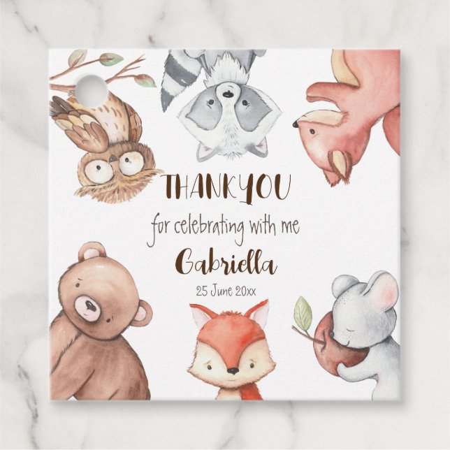 Skogsbruksdjur födelsedag personlig gåvor etiketter (Framsida)