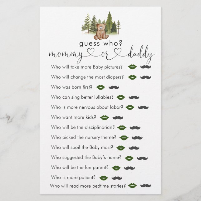 Skogsburk babyskor "Gissa vem" Game (Framsida)