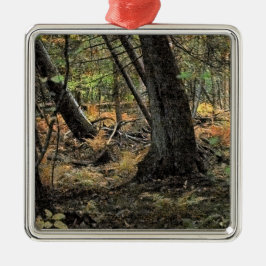 Skogscen i höst julgransprydnad metall