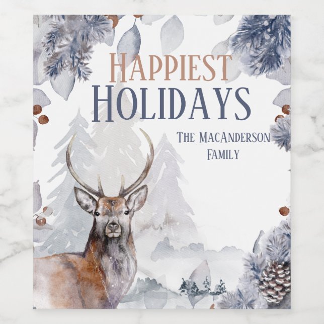 Skogscentret uggla i snö i vinter-klostret vinflaska etikett (Singel etikett)