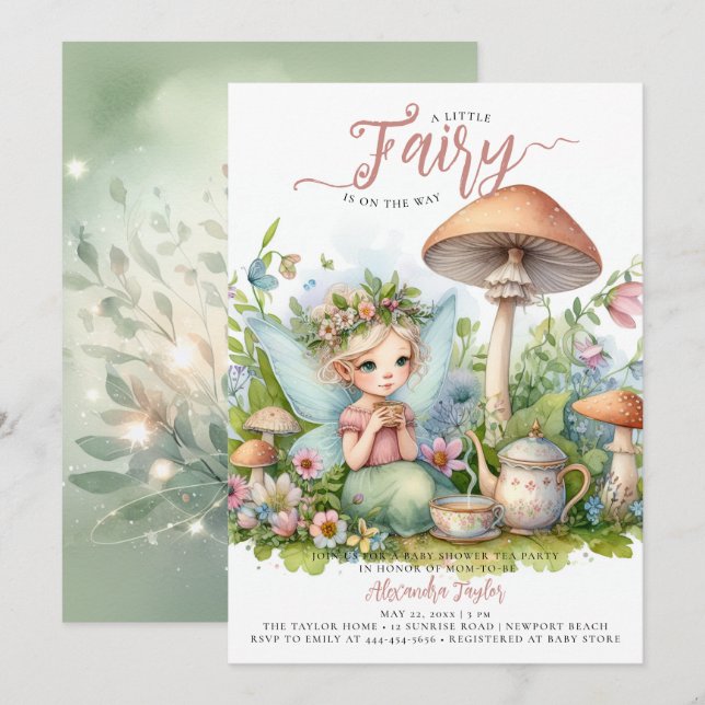 Skogschaufför i Fairy Tea Vild Mushroom Forest Fli Inbjudningar (Fram/baksida)