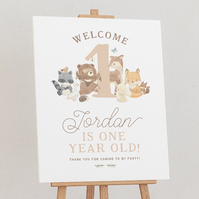 SkogsDjur 1-års Födelsedagsfest Välkomstskylt Poster (Skapare uppladdad)