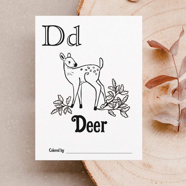 Skogsdjur ABC-färgläggning Baby Shower-aktivitet Vykort (Letter D - Color Your Own Baby's First ABC's Keepsake Cards)