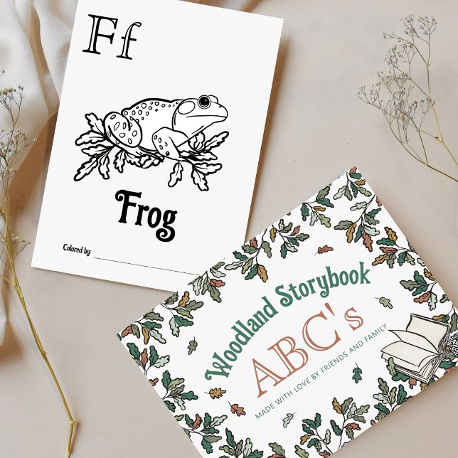 Skogsdjur ABC-färgning Babykläder Aktivitet Vykort (Other letters available in Woodland Storybook Baby Shower Collection)