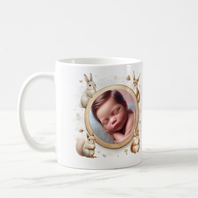 Skogsdjur Anpassade Födelsemeddelande Kaffemugg (Vänster)