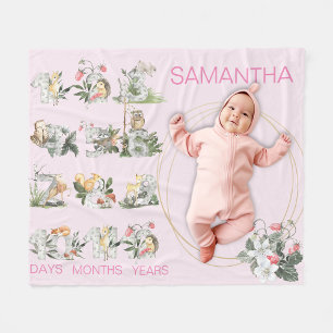 Skogsdjur Anpassade Nummer Milstolpe Ålder Rosa Fleecefilt