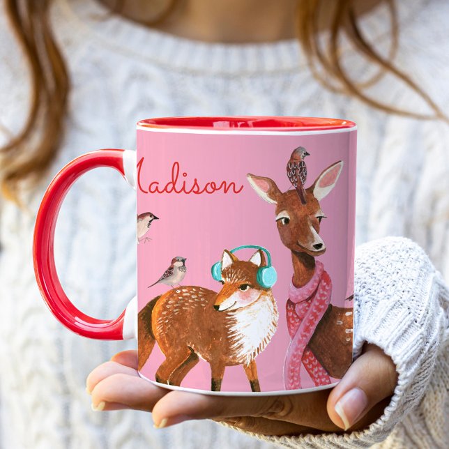 Skogsdjur Anpassat Namn Jul Mugg (Woodland Animals Custom Name Christmas Mug)