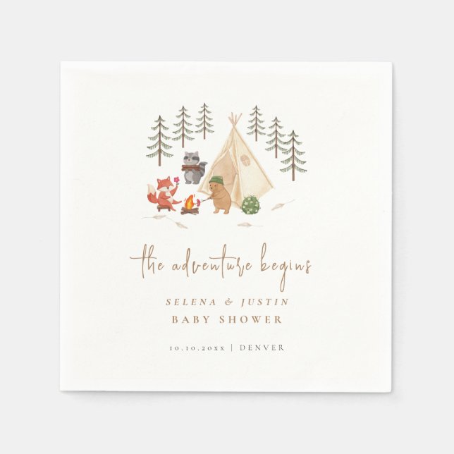 Skogsdjur Äventyr börjar babyskor Pappersservett (Framsidan)