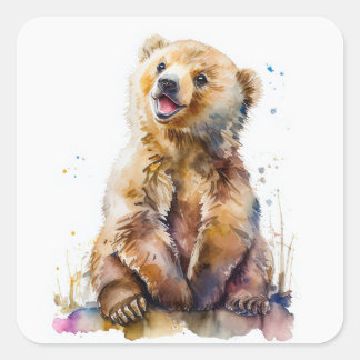 Skogsdjur | Baby Bear Sticker | Unge Sticker Fyrkantigt Klistermärke