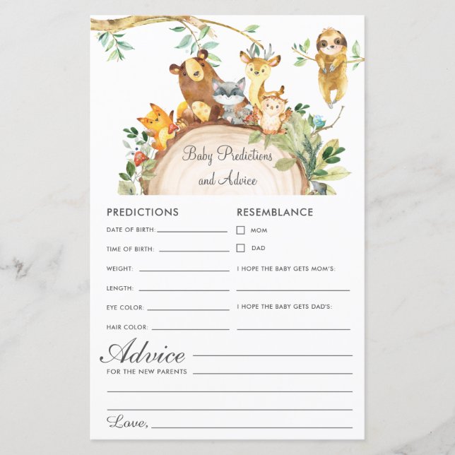 Skogsdjur Baby Förutsägelser & Råd Dusch (Framsida)