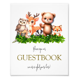 Skogsdjur baby GuestBook-tecken Fototryck