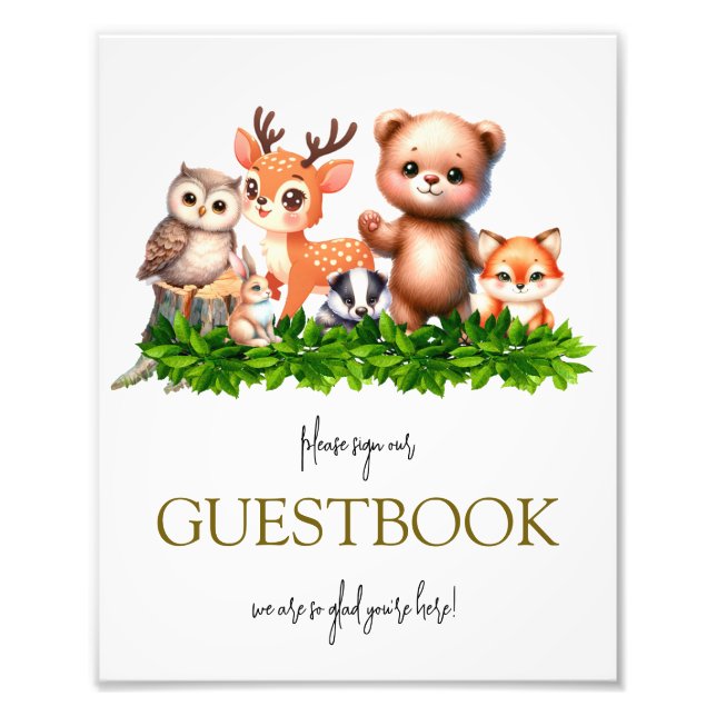 Skogsdjur baby GuestBook-tecken Fototryck (Framsidan)