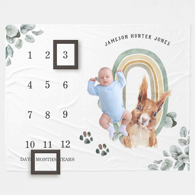 Skogsdjur | Baby Milestone Blanket Fleecefilt (Skapare uppladdad)