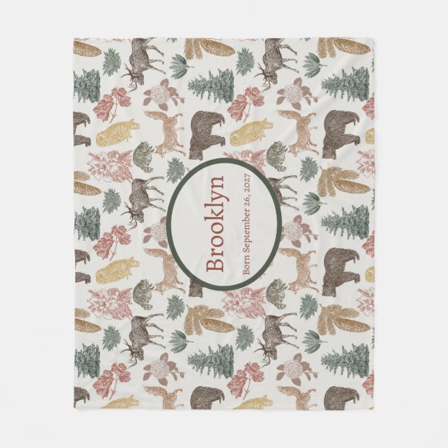 Skogsdjur Baby- Rustiska päron, rävar, Uggla Fleecefilt (Framsidan)