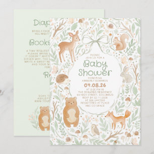 Skogsdjur Baby Shower Allt-i-ett Inbjudningar