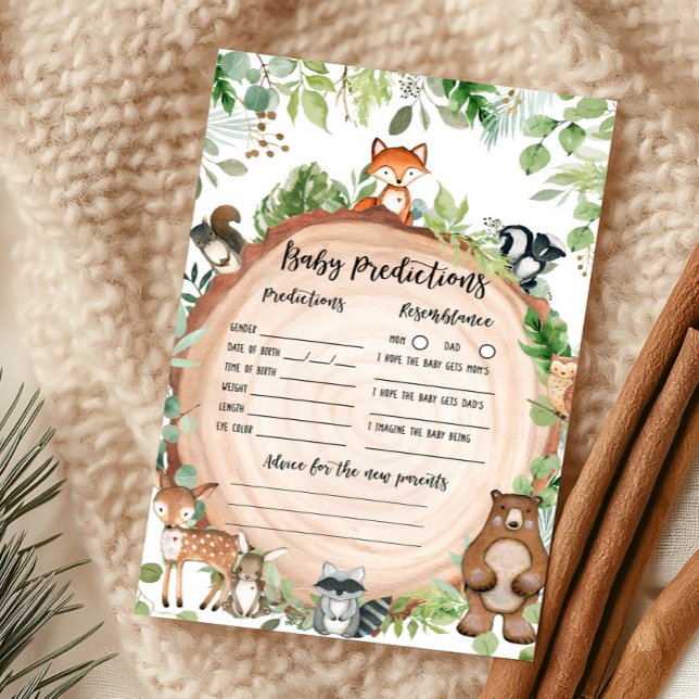 Skogsdjur Baby Shower Baby Förutsägelselek (Wood Slice Woodland Baby Shower Baby predictions Game)