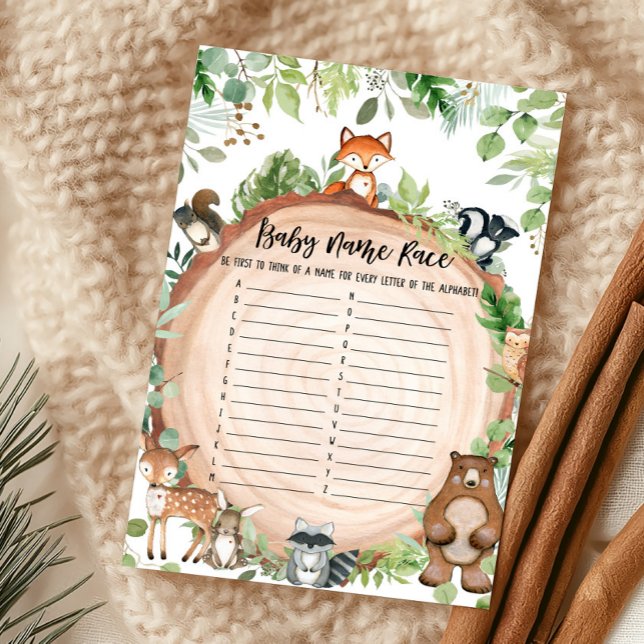 Skogsdjur Baby Shower Baby Namn Lopp Spel (Wood Slice Woodland Baby Shower Baby Name Race Game)