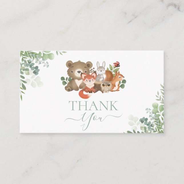 Skogsdjur Baby Shower Birthday Tack Tilläggskort (Framsida)
