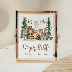 Skogsdjur Baby Shower Blöja Lotteri Skylt