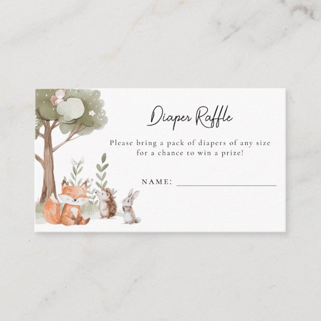 Skogsdjur Baby Shower Blöja Lotteri Tilläggskort (Framsida)