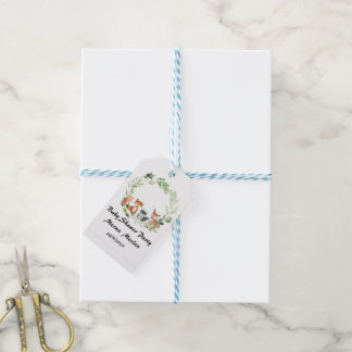 skogsdjur baby shower design presentetikett