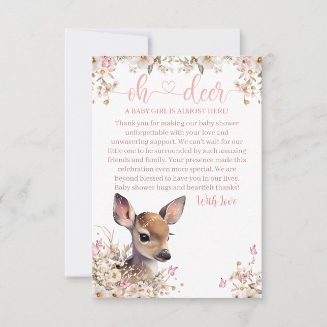 Skogsdjur Baby Shower Flicka Tack Kort (Framsida)