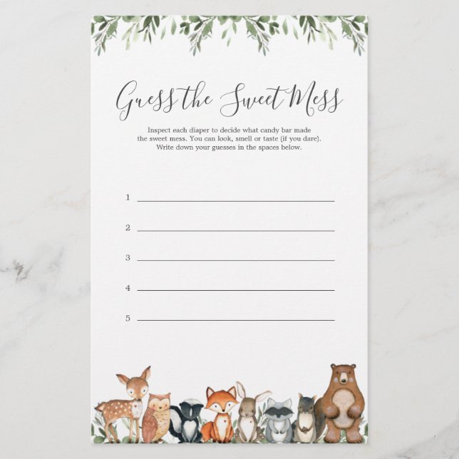 Skogsdjur Baby Shower Gissa Den Söta Röjan (Framsida)