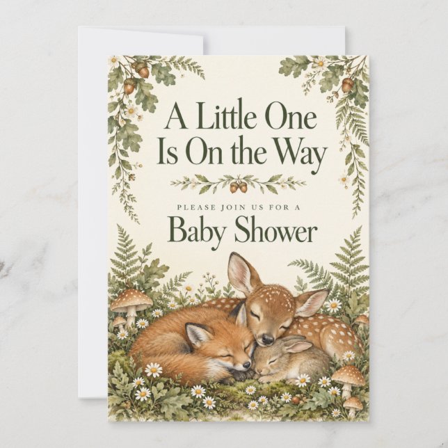 SkogsDjur Baby Shower Ifyllbar Inbjudan (Framsida)