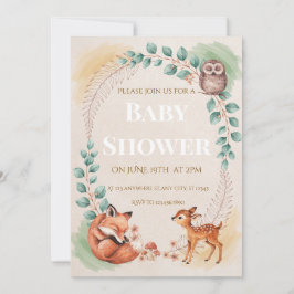 Skogsdjur Baby Shower Inbjudan