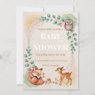 Skogsdjur Baby Shower Inbjudan