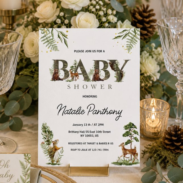 Skogsdjur Baby Shower Inbjudningar (whimsical rustic forest woodland invite )