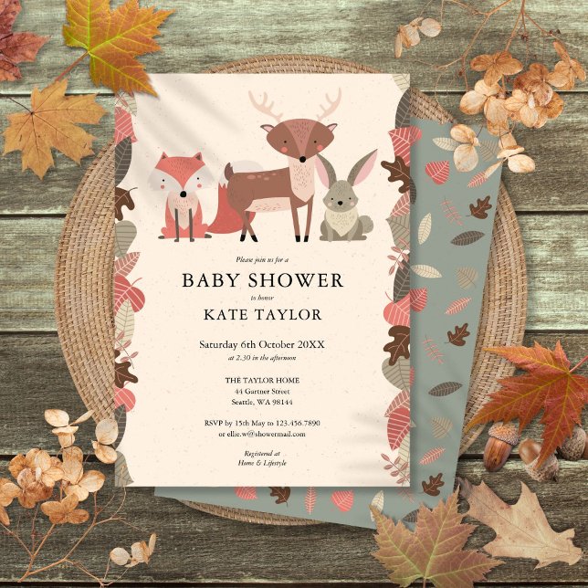 Skogsdjur Baby Shower  Inbjudningar (Woodland Animals Baby Shower Invitation)