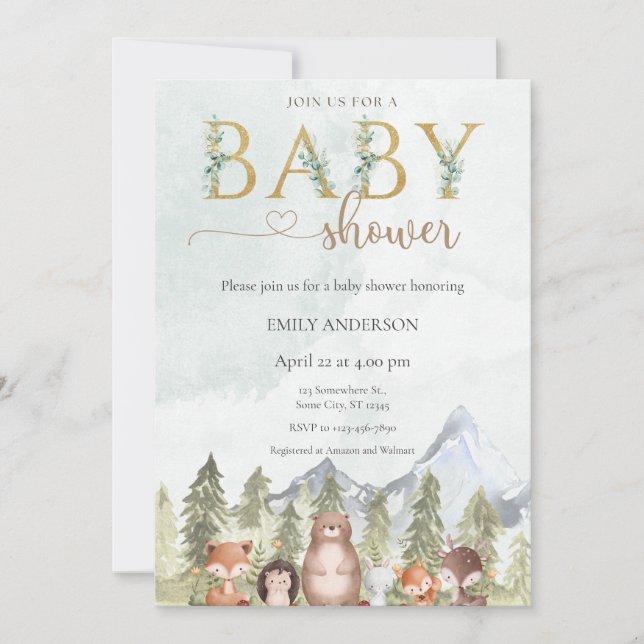 Skogsdjur Baby Shower Inbjudningar (Framsida)