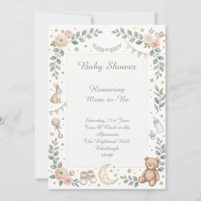 Skogsdjur Baby Shower Inbjudningar (Framsida)