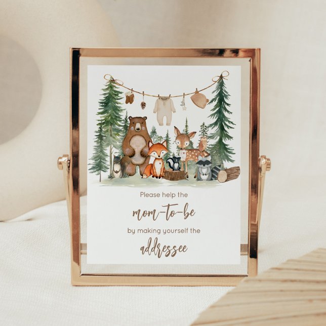 Skogsdjur Baby Shower Kuvert Station skylt (Woodland Animals Adventure Awaits Rustic Baby Shower Sign)