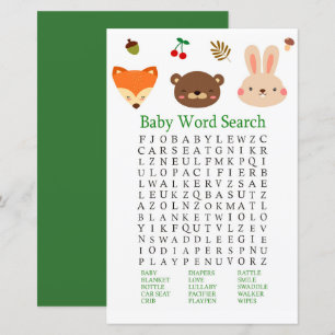Skogsdjur Baby Shower Ord Search Game