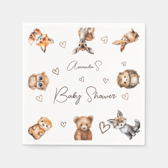 Skogsdjur Baby Shower Pappersservett (Framsidan)