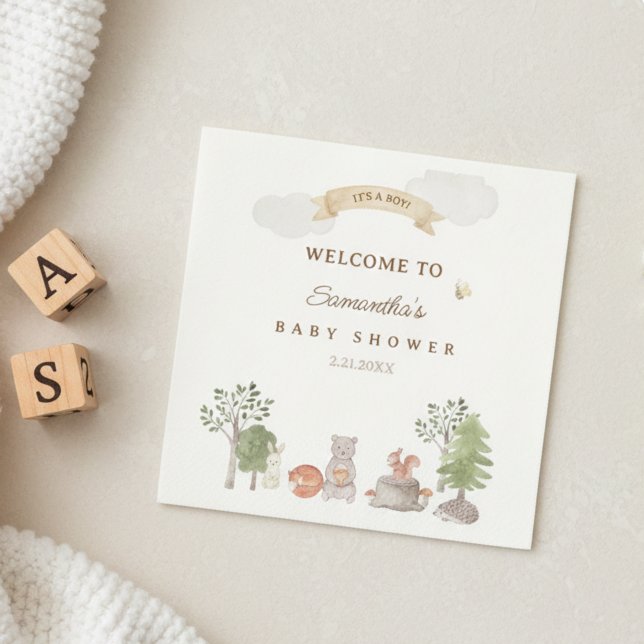 Skogsdjur Baby Shower Pappersservett (Woodland Animals Baby Shower Napkin)