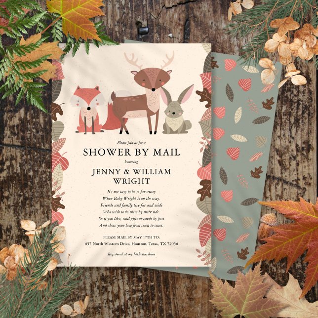 Skogsdjur Baby Shower Per Post Inbjudningar (Woodland Animals Baby Shower By Mail Invitation)