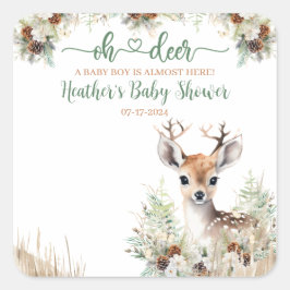 Skogsdjur Baby Shower Pojke Fyrkantigt Klistermärke