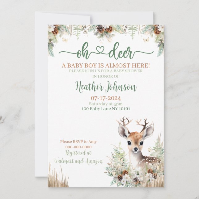 Skogsdjur Baby Shower Pojke Inbjudningar (Framsida)