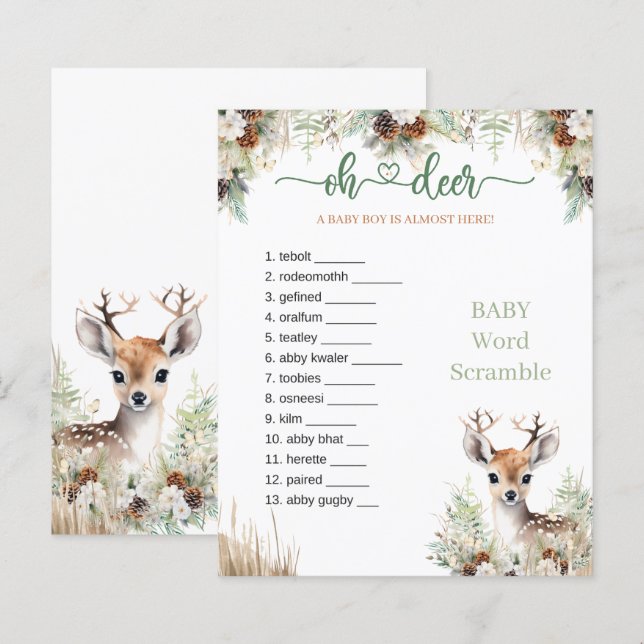 Skogsdjur Baby Shower Pojkspel (Fram/baksida)