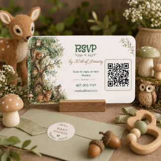 Skogsdjur Baby Shower QR-kod RSVP Tilläggskort